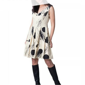 Eggs wool Cream & black splatter A-line dress. Made‎ in Italy, NWT